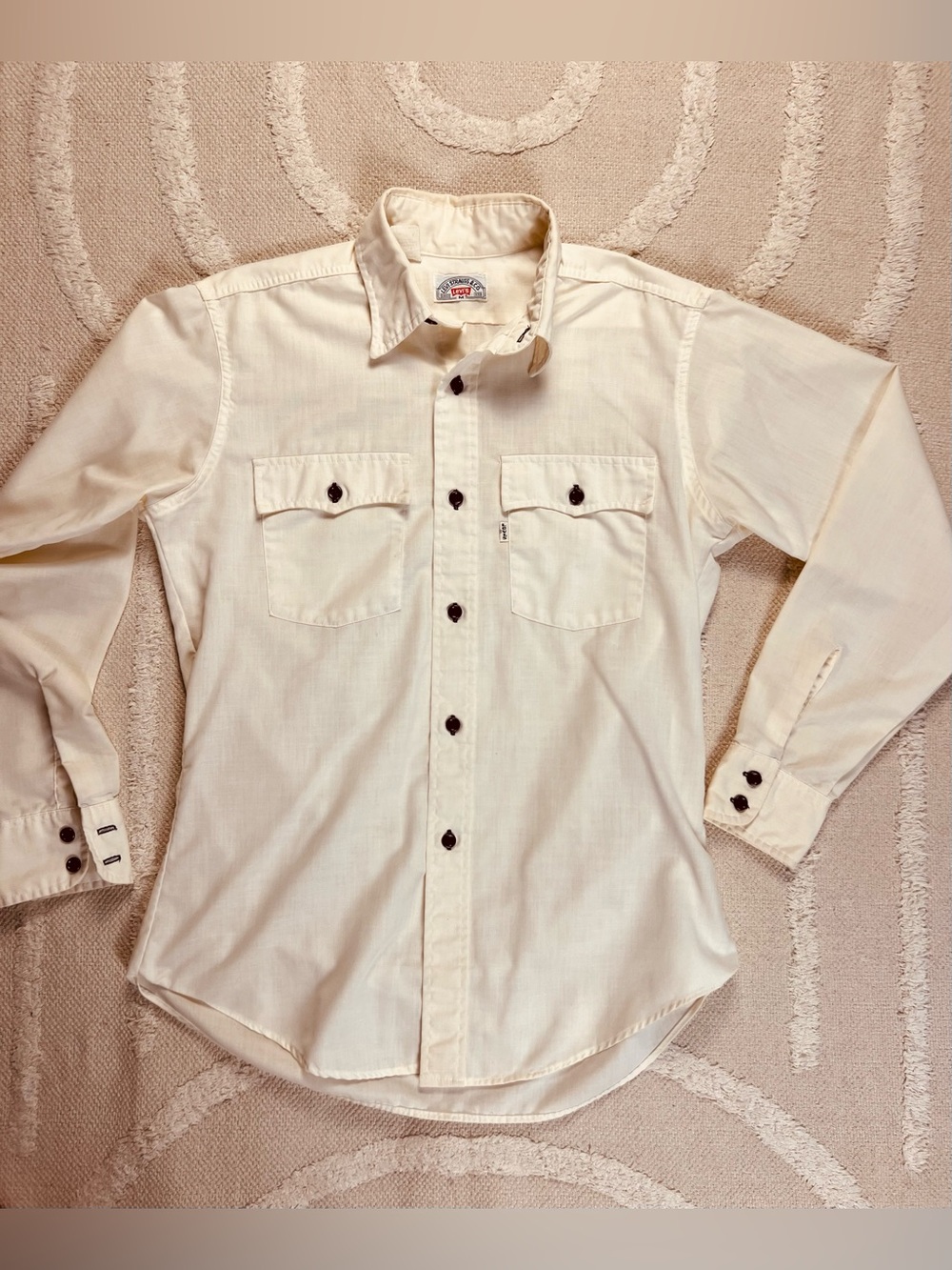 Vintage 70s Levi’s Saddleman Western Work Shirt – White Tab - Ivory Chambray – M - Picture 3 of 12